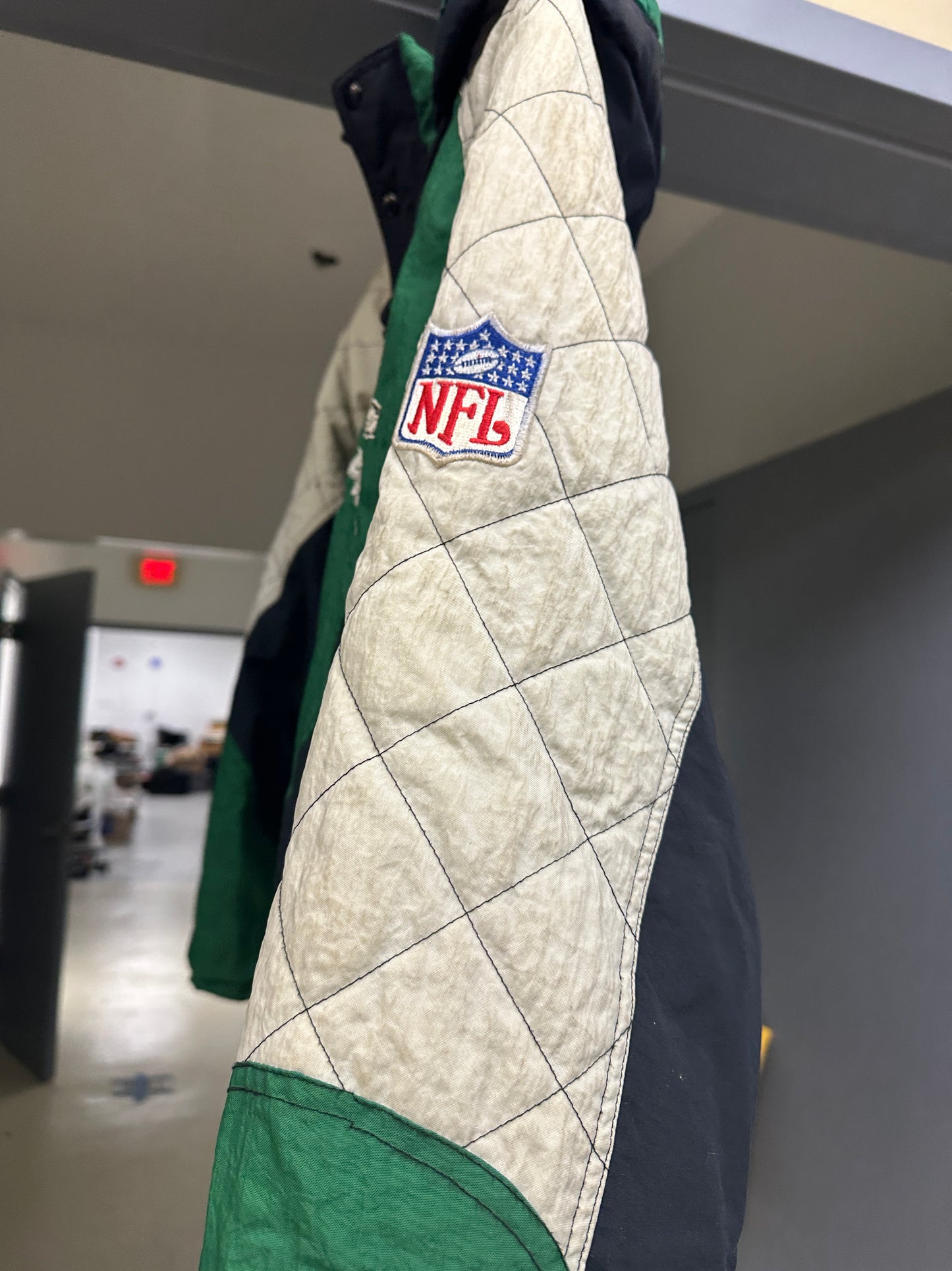 Philadelphia Eagles 90s STARTER puffer Color Block jacket XL kelly gray NFL vtg