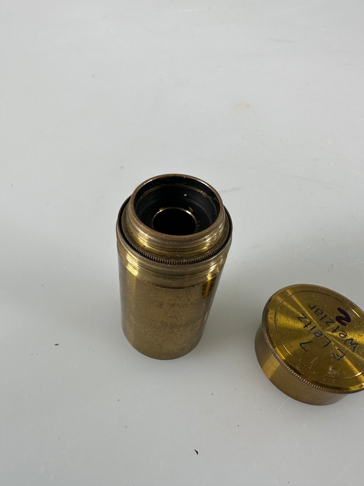 Leica LEITZ Wetzlar Brass Microscope lens OBJECTIVE 7 Univ of Penn