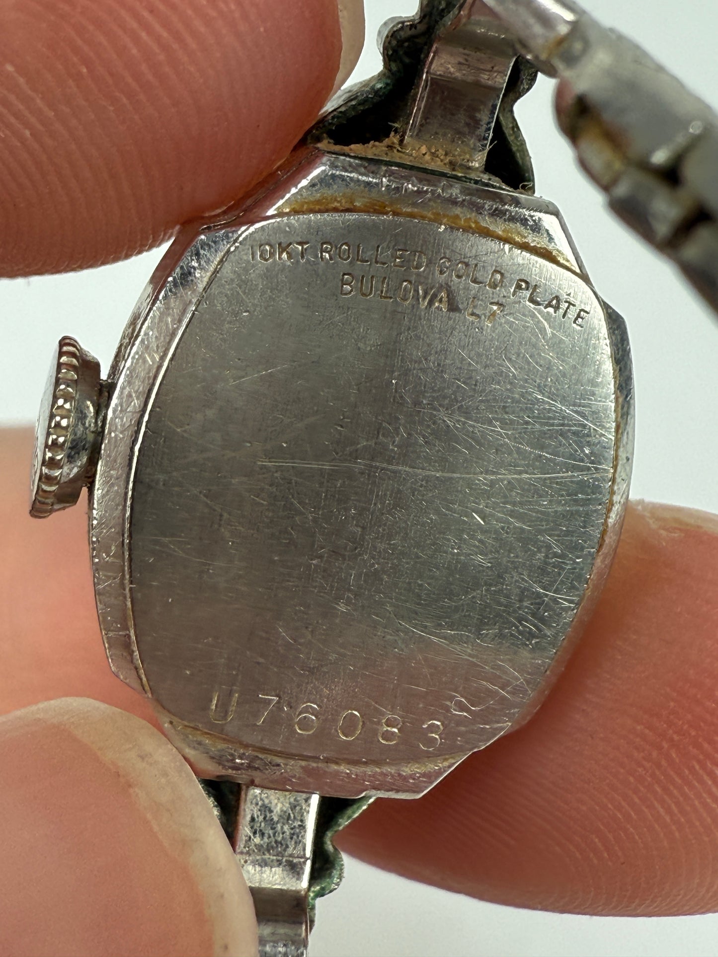 Vintage Ladies BULOVA 23 Diamonds 10K RGP Watch white rolled gold plate