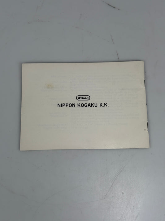 Nikon Nikonos II camera Instructional Booklet
