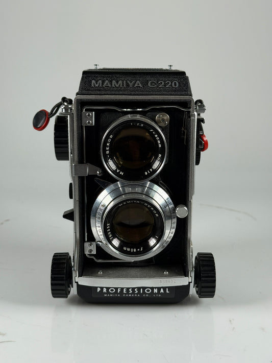 Mamiya C220 Pro TLR medium format Film camera kit 80mm f2.8 blue dot