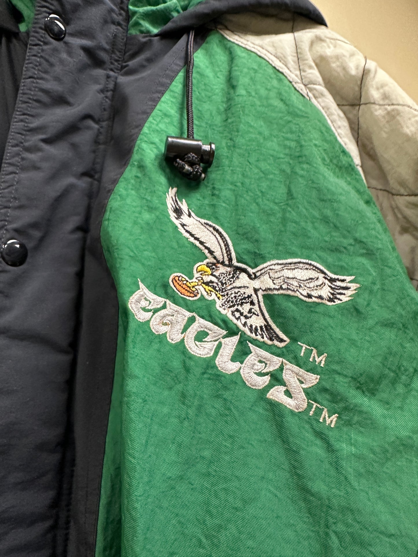 Philadelphia Eagles 90s STARTER puffer Color Block jacket XL kelly gray NFL vtg
