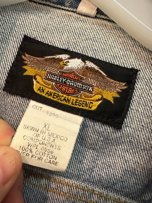 Vintage Harley Davidson Denim Jacket XL Born in the USA Eagle Ride