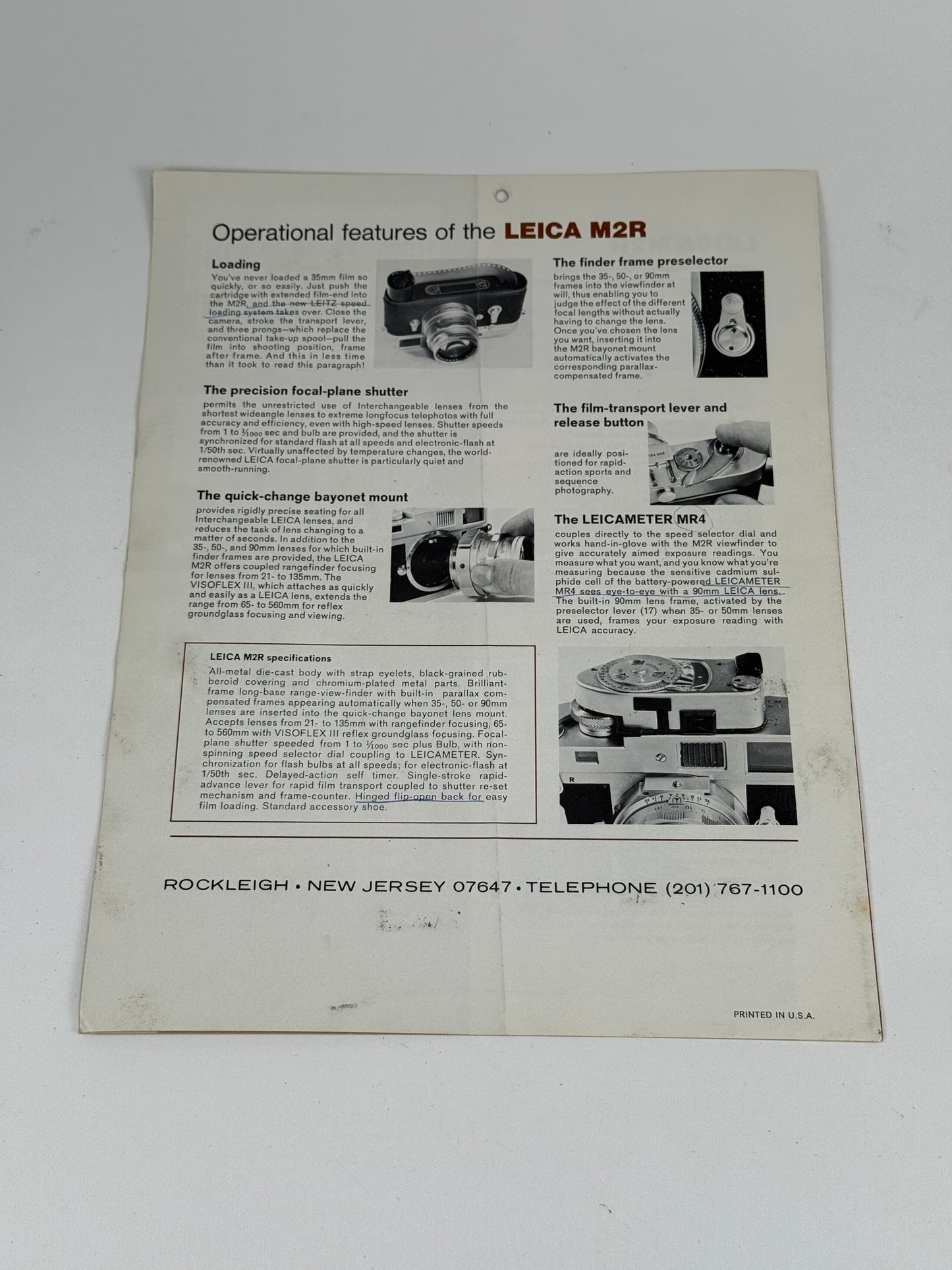 Leica M2R Instruction manual Dealer Handout booklet brochure English
