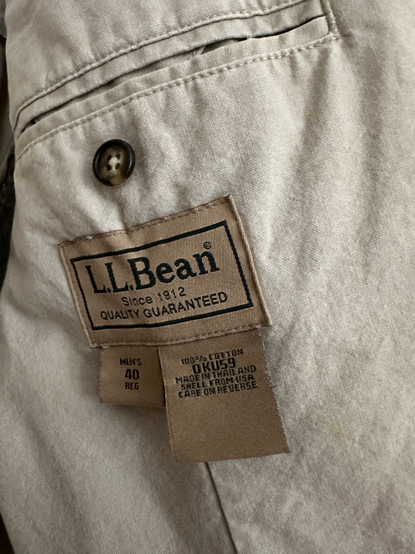 LL Bean Jacket M Brown Beige Cotton Sport Coat Blazer Unstructured Unlined 40R Vintage