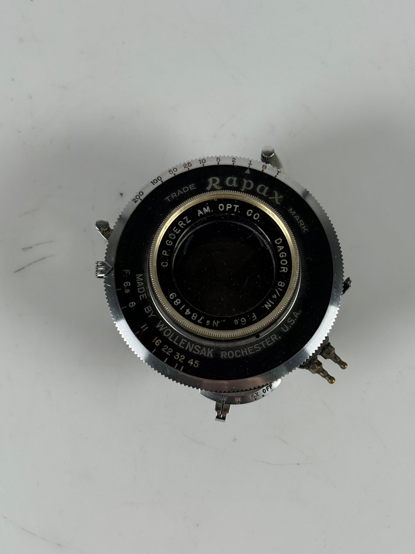 Goerz Golden Gold Rim Dagor 8 1/4" 210mm F6.8 Lens in #1 Shutter