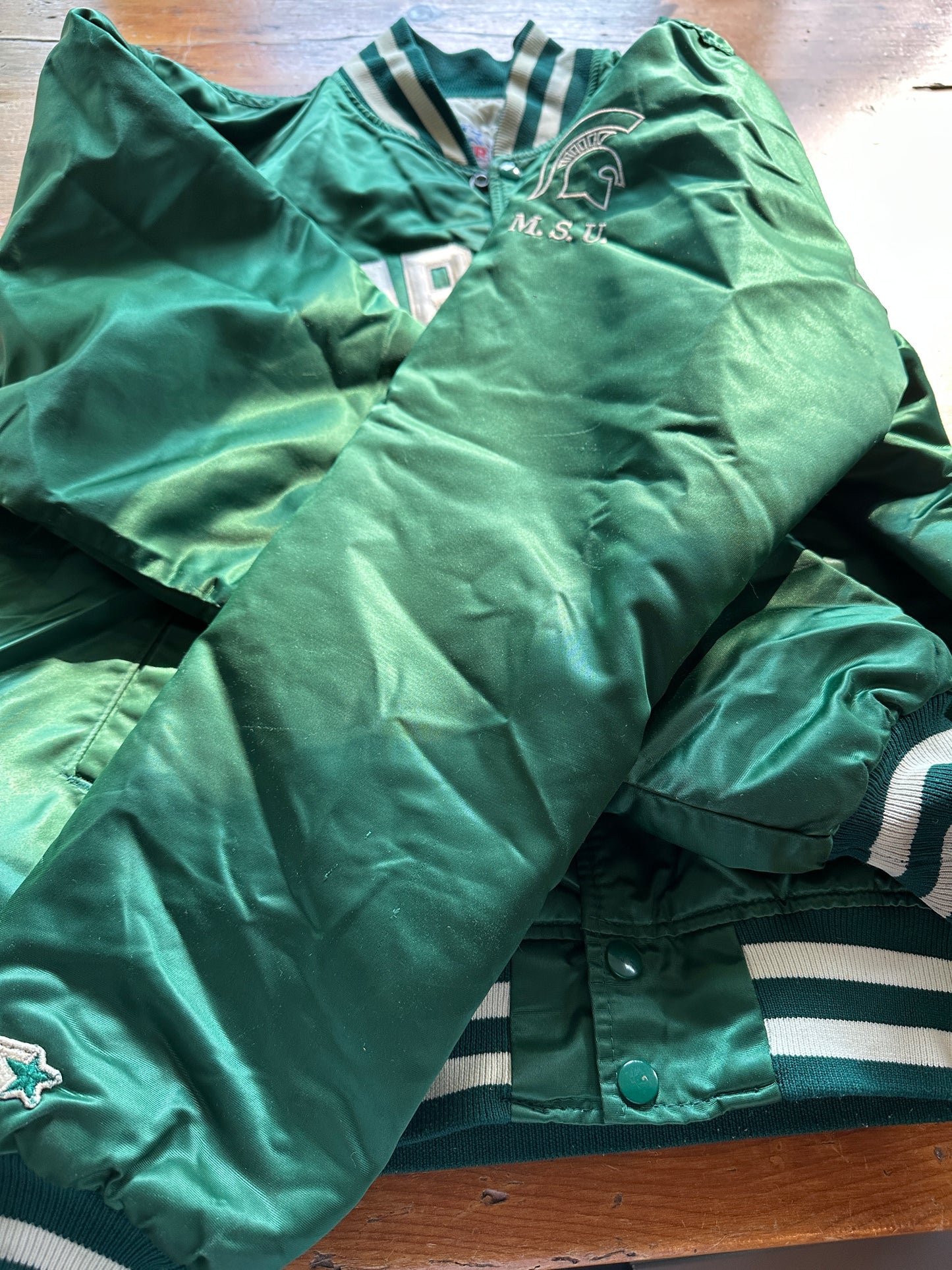 VTG 90s NCAA Michigan State Spartans STARTER SATIN JACKET SIZE XL