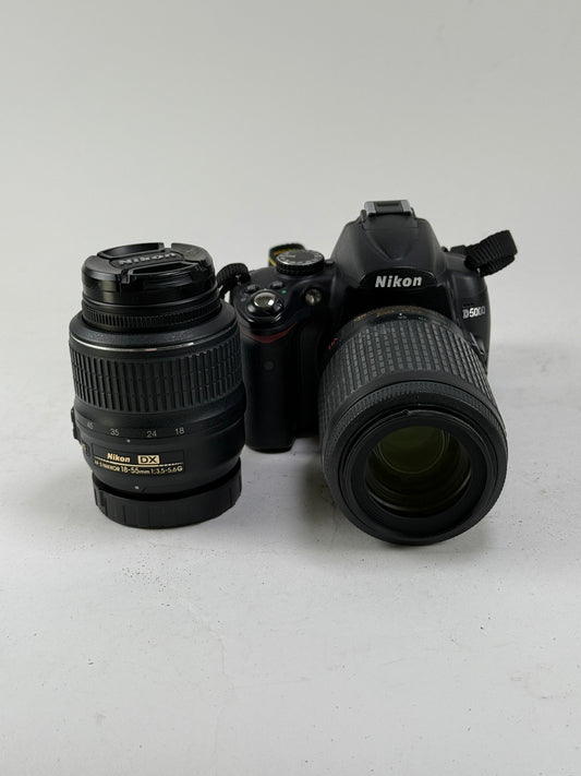 Nikon D5000 DSLR digital Camera kit 18-55mm, 55-200mm lens, case