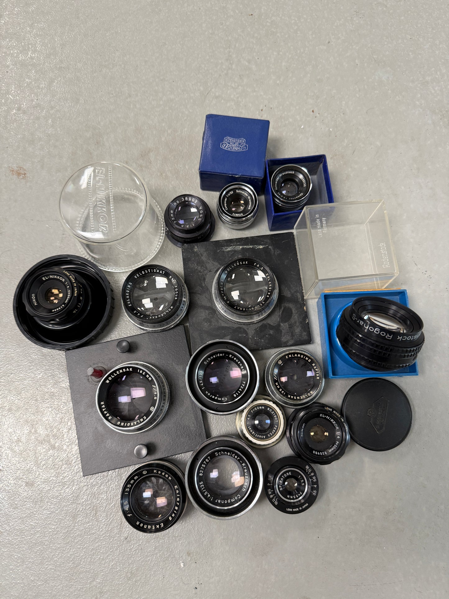Enlarging lens lot schneider, Nikon, rodenstock, Wollensak, Kodak