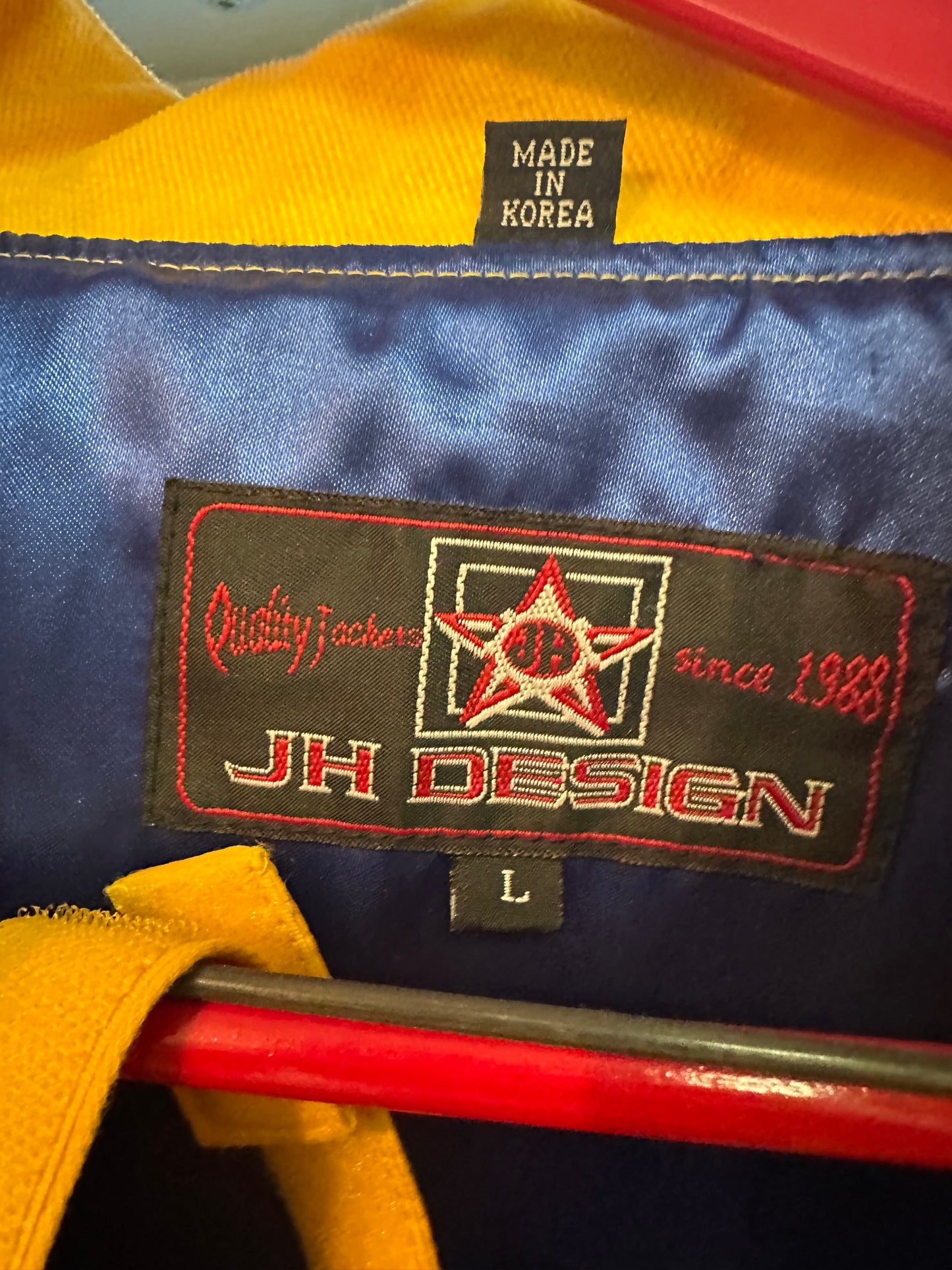 Vintage 1990s JH Design Nascar #38 Yellow & blue M&M Jacket Size Large w/ hat
