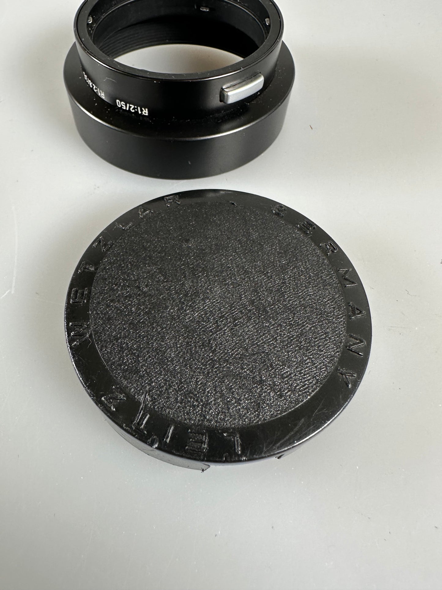 Leica R 35 f2.8, 50 f2 Black Metal Lens Hood, 12564 w/ hood cap 14163