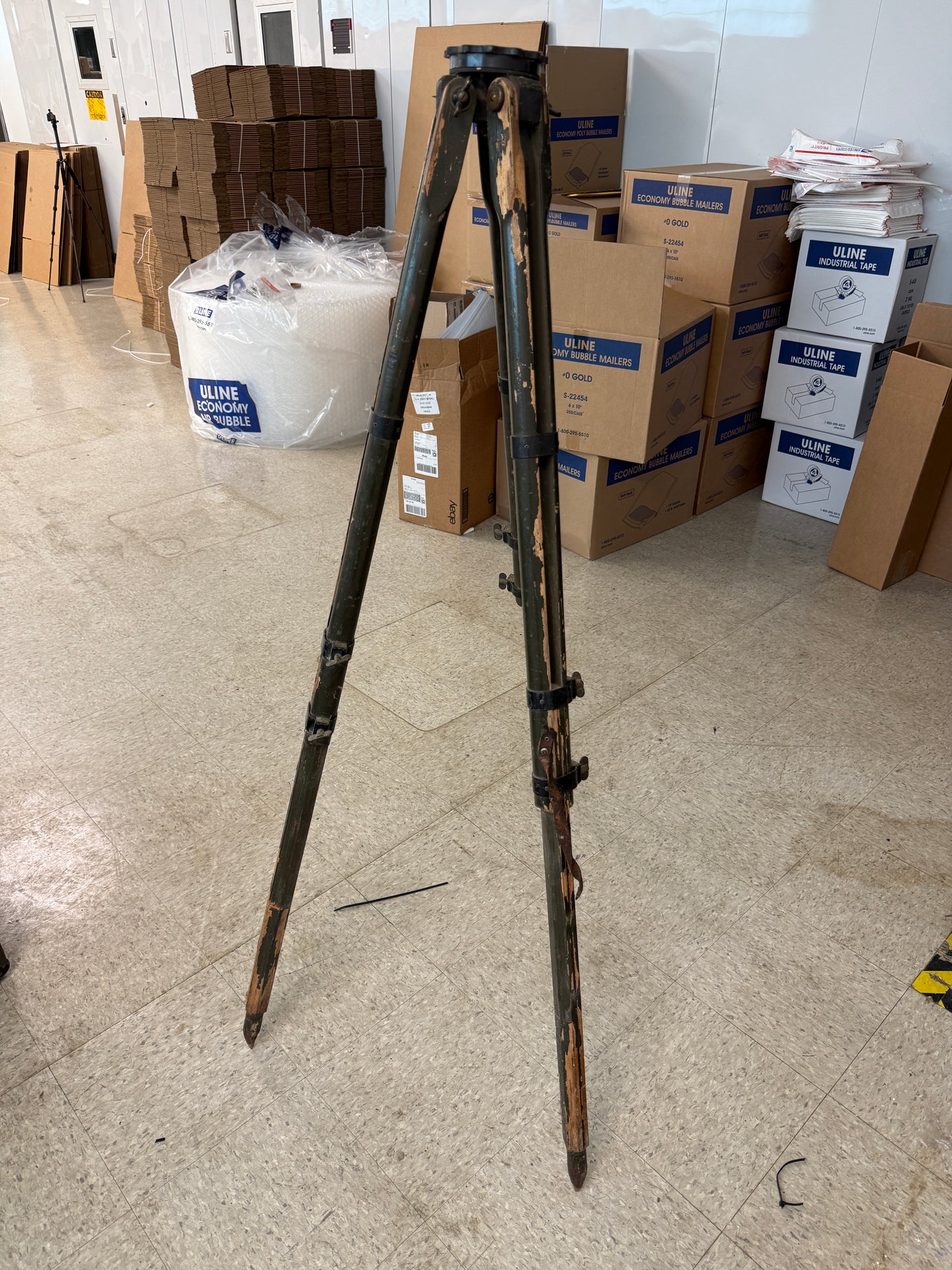Vintage Keuffel & Esser K&E Surveyor Wood Brass Transit Tripod 3 1/2x8 Green military