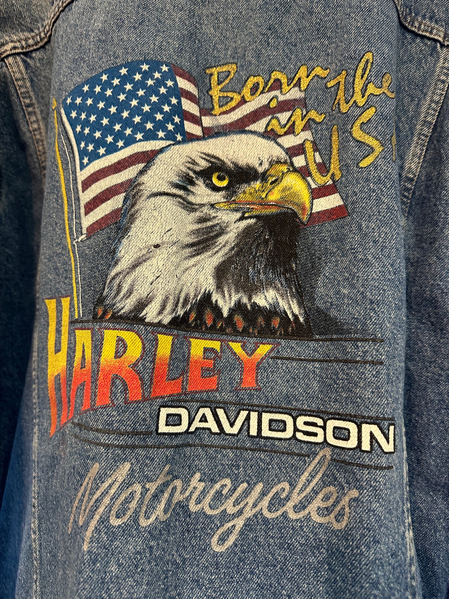 Vintage Harley Davidson Denim Jacket XL Born in the USA Eagle Ride
