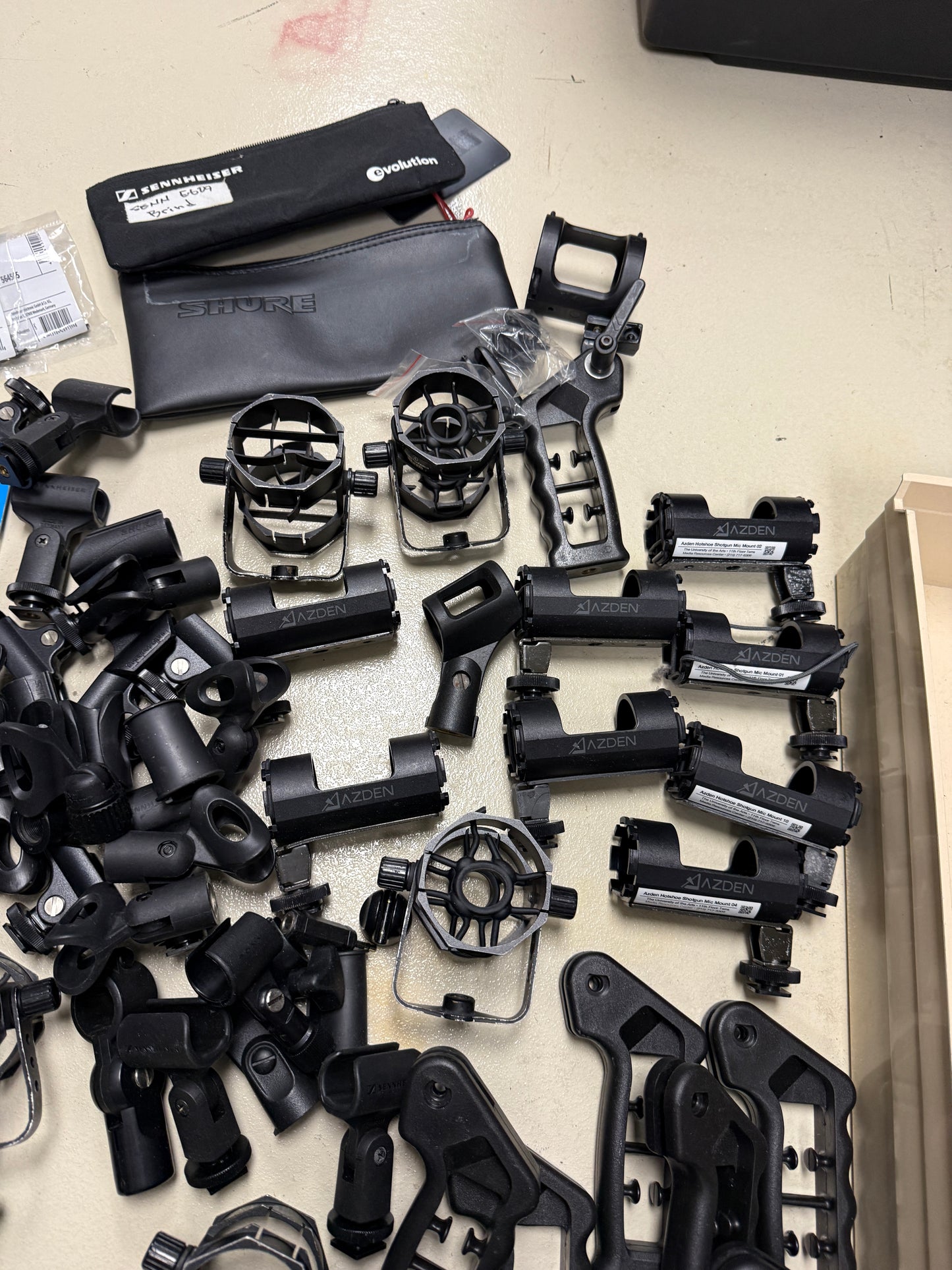 Large lot of Sennheiser, Azden, Audio Technica, Shure, auray microphone accessories