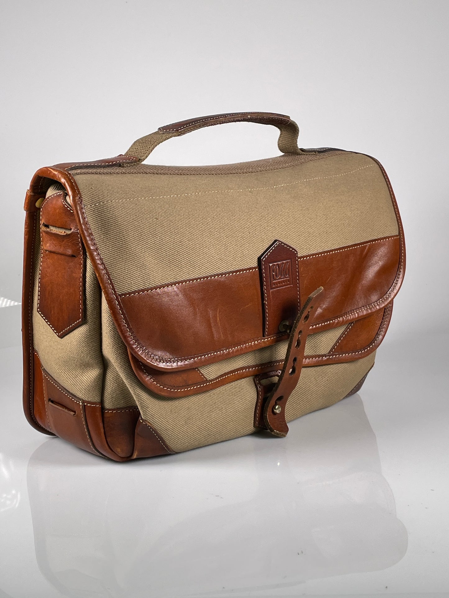 Fogg B-Sharp Camera Bag Satchel khaki tan Fabric & brown leather