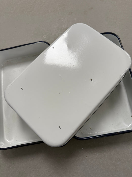 Vintage Porcelain White/Blue Enamel Photo Developing Tray - Film Darkroom 9x6 set of 3