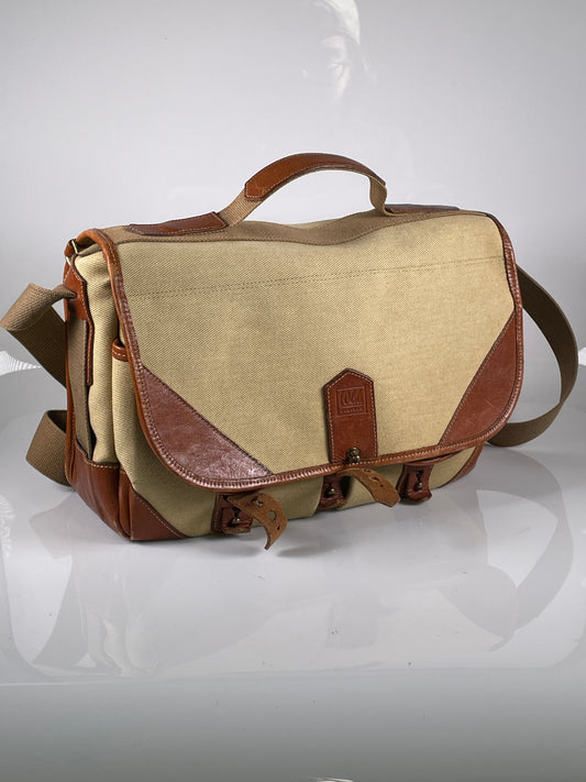 Fogg Forte Camera Bag Satchel khaki tan Fabric & brown leather