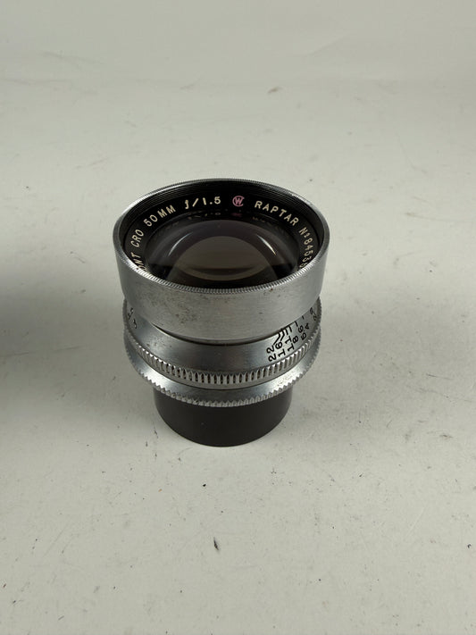 Wollensak Dumont Cro Raptar 50mm f1.5 Lens for Rare