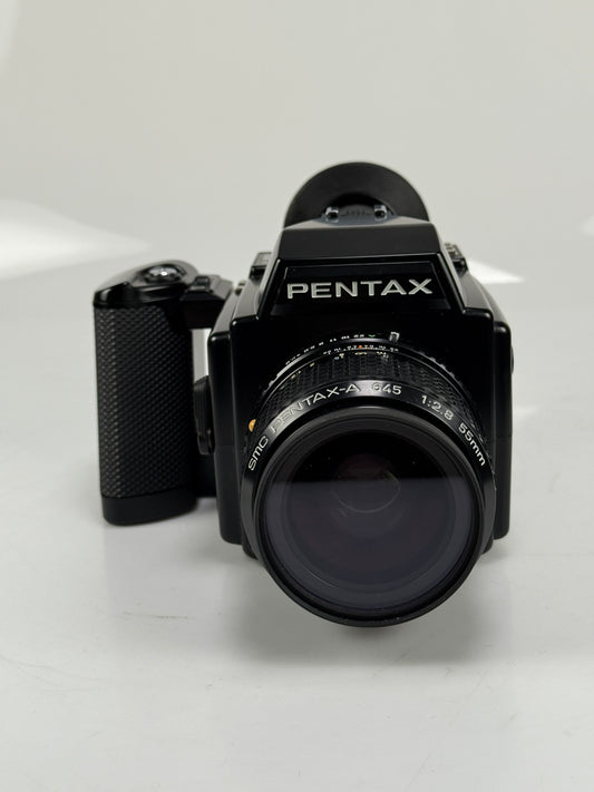 Pentax 645 Medium Format Film Camera Body 120 insert, 55mm f2.8 lens kit