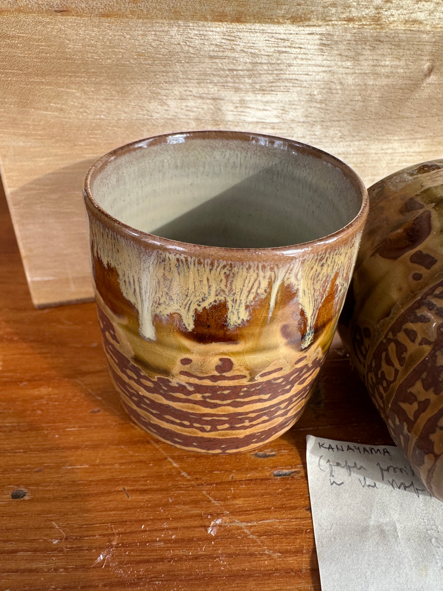 Takatori Yaki Japanese pottery Sake and Tea cup Miraku Kamei set of 2