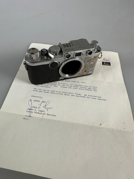 Leica IIF Rangefinder 35mm Film Camera with James Lager signed letter