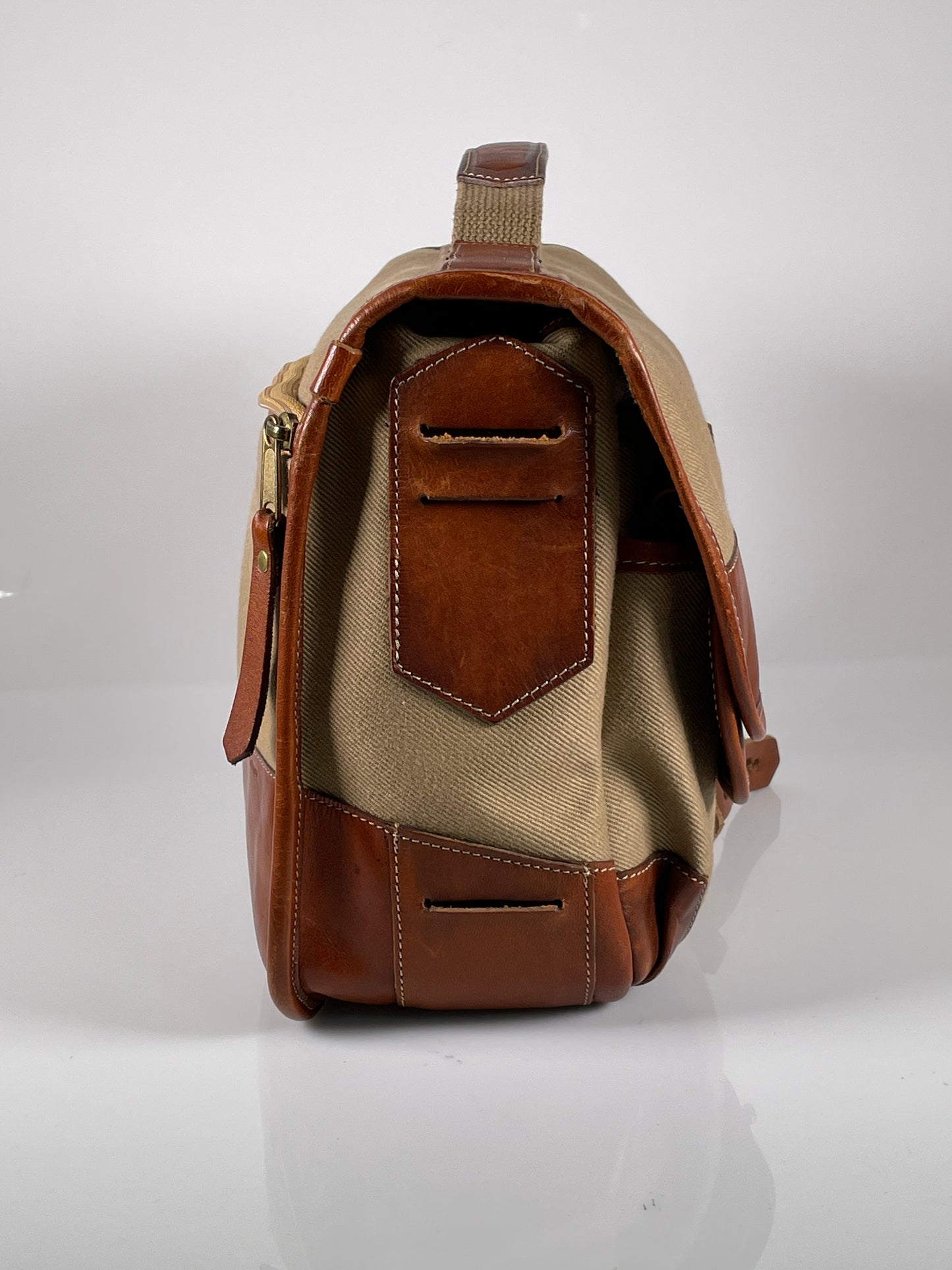 Fogg B-Sharp Camera Bag Satchel khaki tan Fabric & brown leather