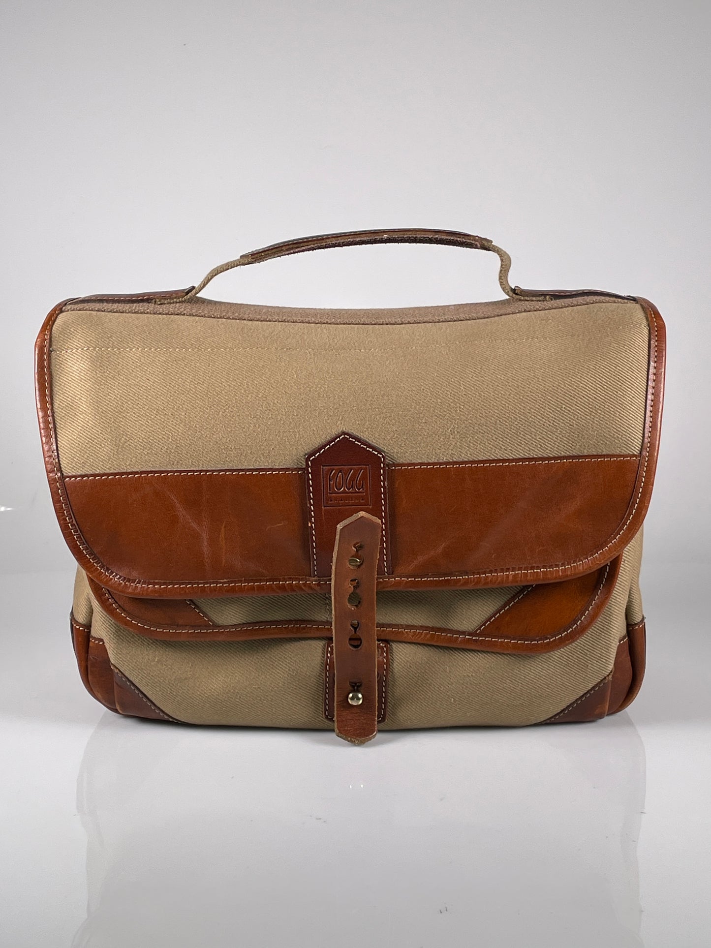 Fogg B-Sharp Camera Bag Satchel khaki tan Fabric & brown leather