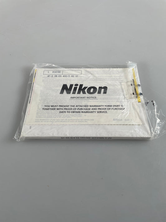 Nikon 400mm f2.8 ED VR Instruction Book, Camera Lens Guides & Manuals