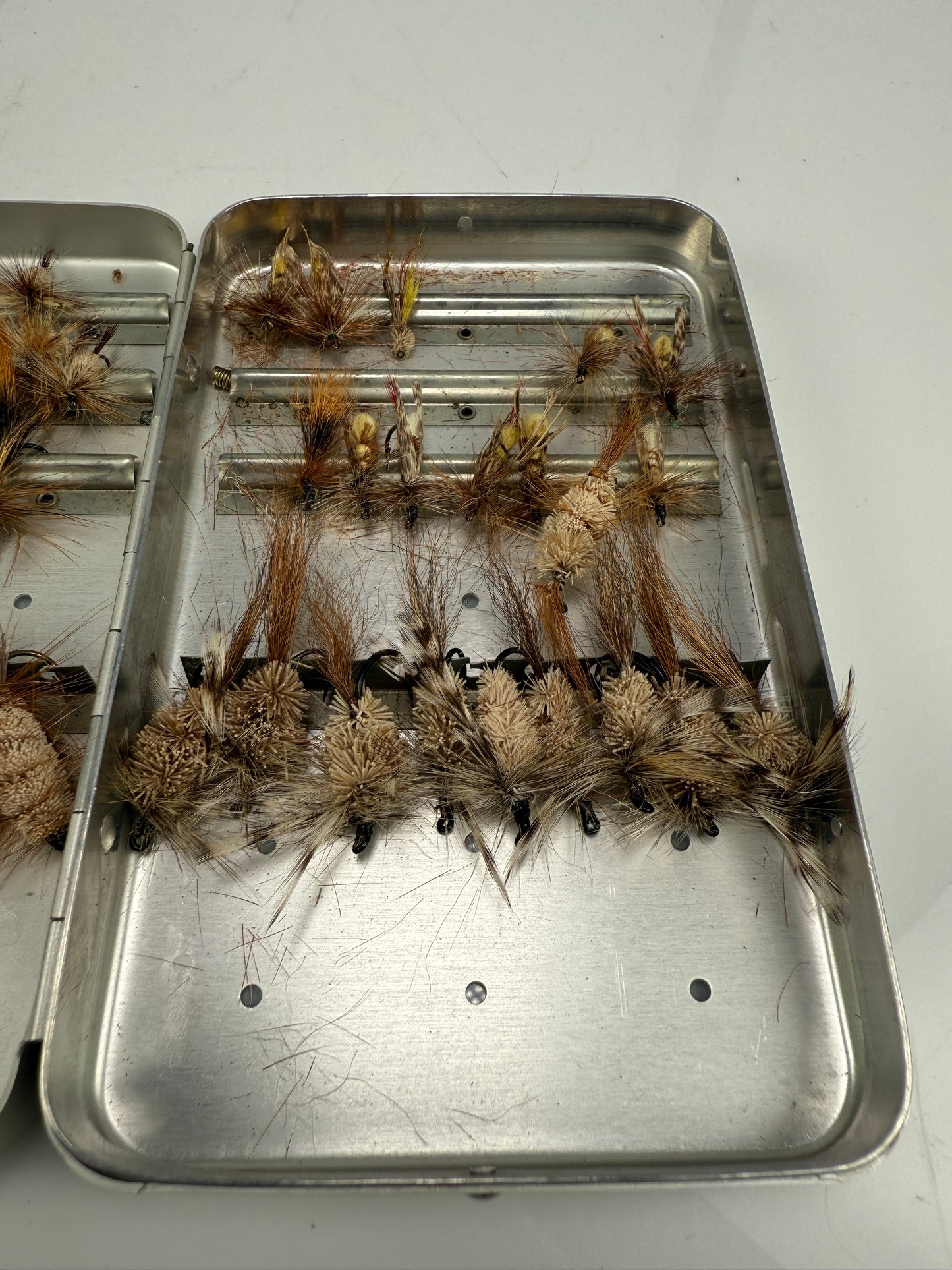 Perrine metal Sterling Quality Fly Box. W/ Flies