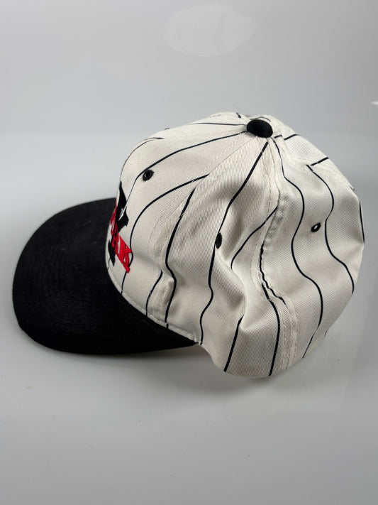 VINTAGE New York NY Hat Cap Snapback White Pin Stripe Twill Youngan Green Brim