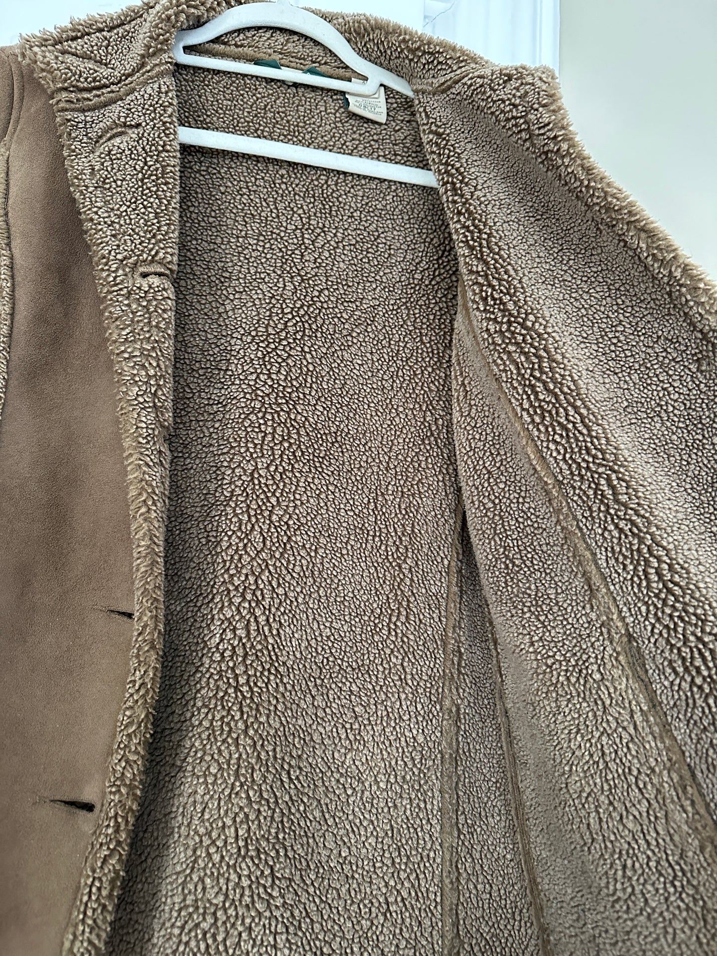 LL BEAN Sherpa Lined Women's Faux Suede Jacket Rancher Size XS Tan Brown