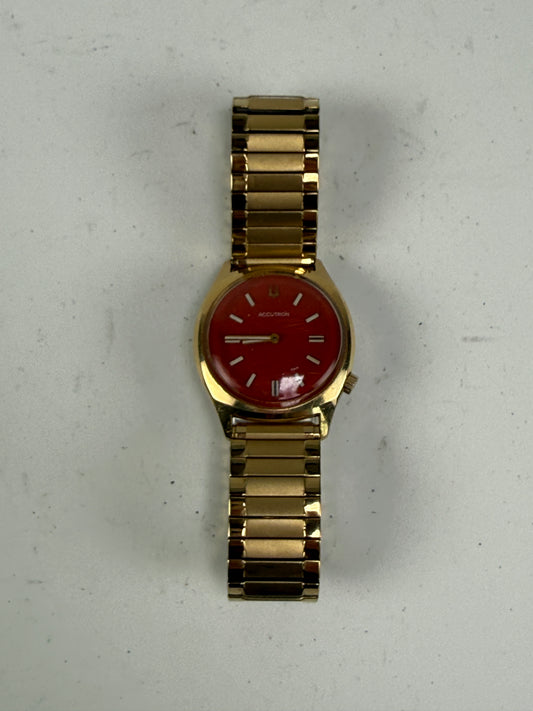 RARE VINTAGE BULOVA ACCUTRON TUNING FORK Gold tone men’s watch Orange dial
