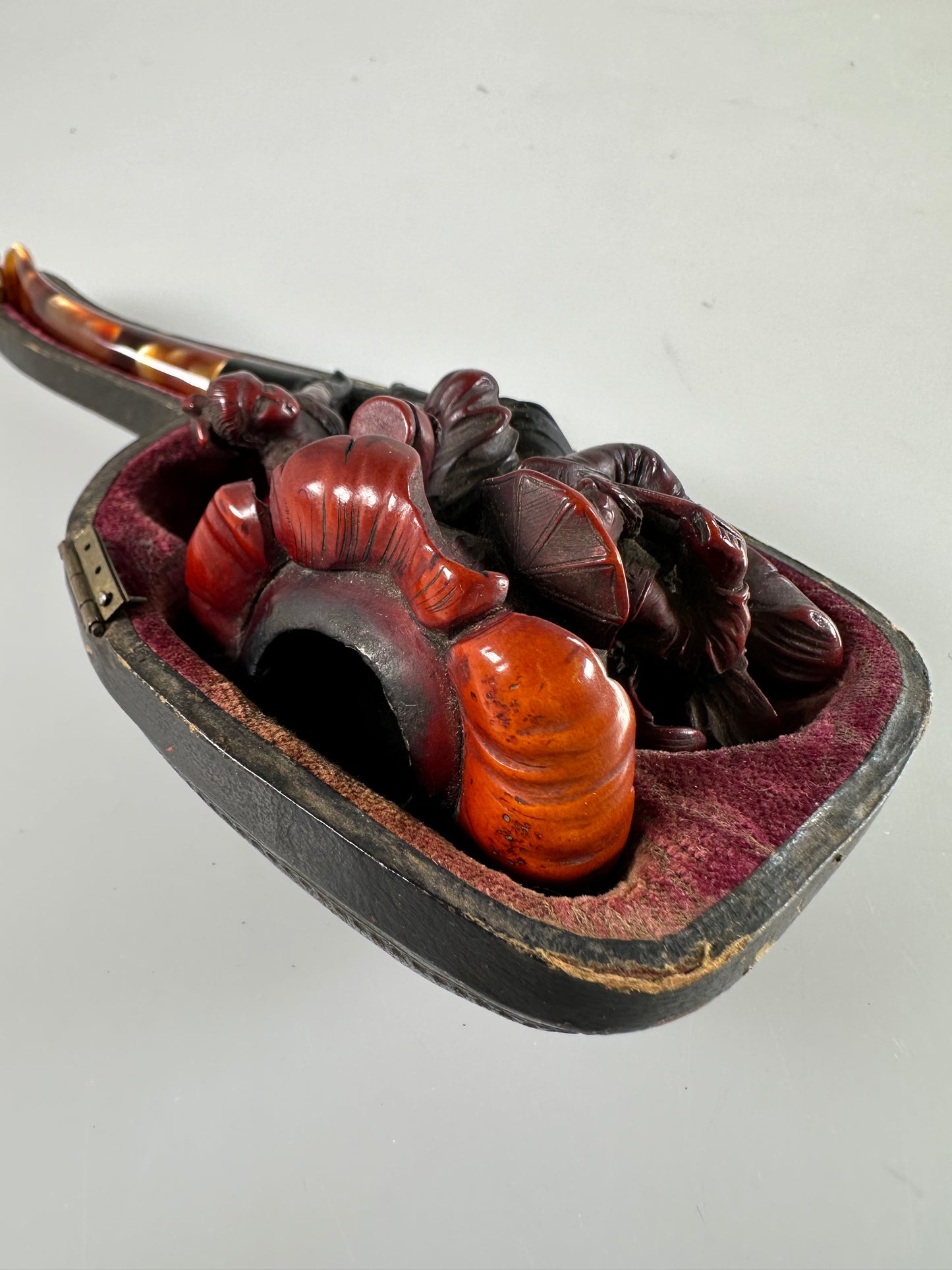 Meerschaum Handmade carved Asian, chinese Pipe red