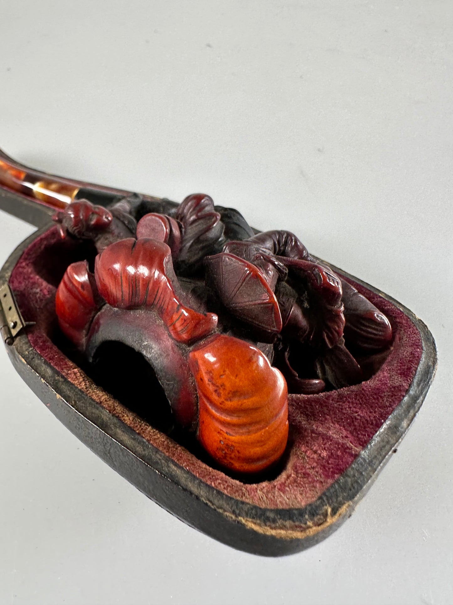 Meerschaum Handmade carved Asian, chinese Pipe red