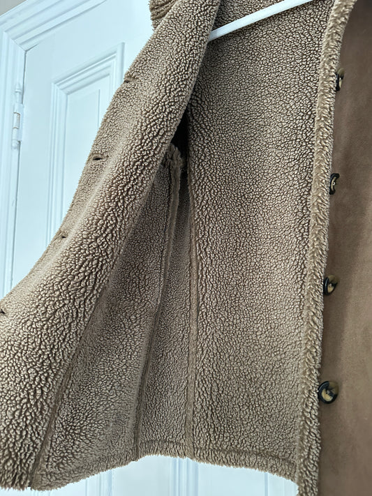 LL BEAN Sherpa Lined Women's Faux Suede Jacket Rancher Size XS Tan Brown