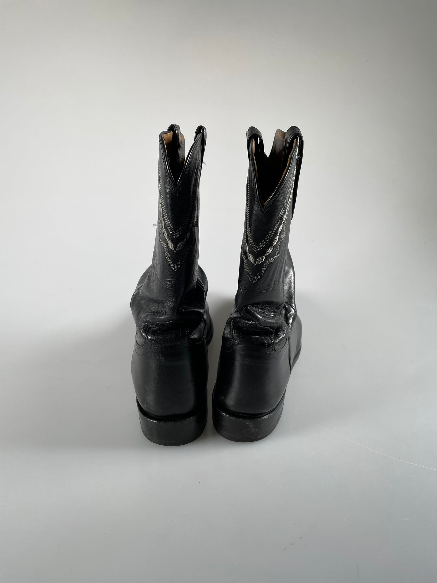 Lucchese 2000 Men Sz 10D Black Roper Western Cowboy Kangaroo Leather Embroidered