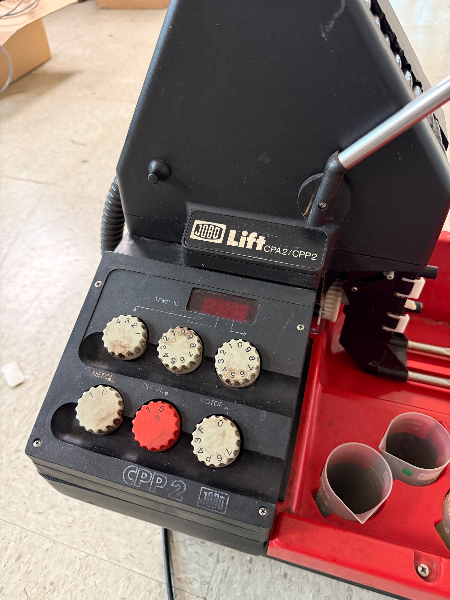 JOBO CPP2 processor with Bottles, Grad Cylinders, Lift