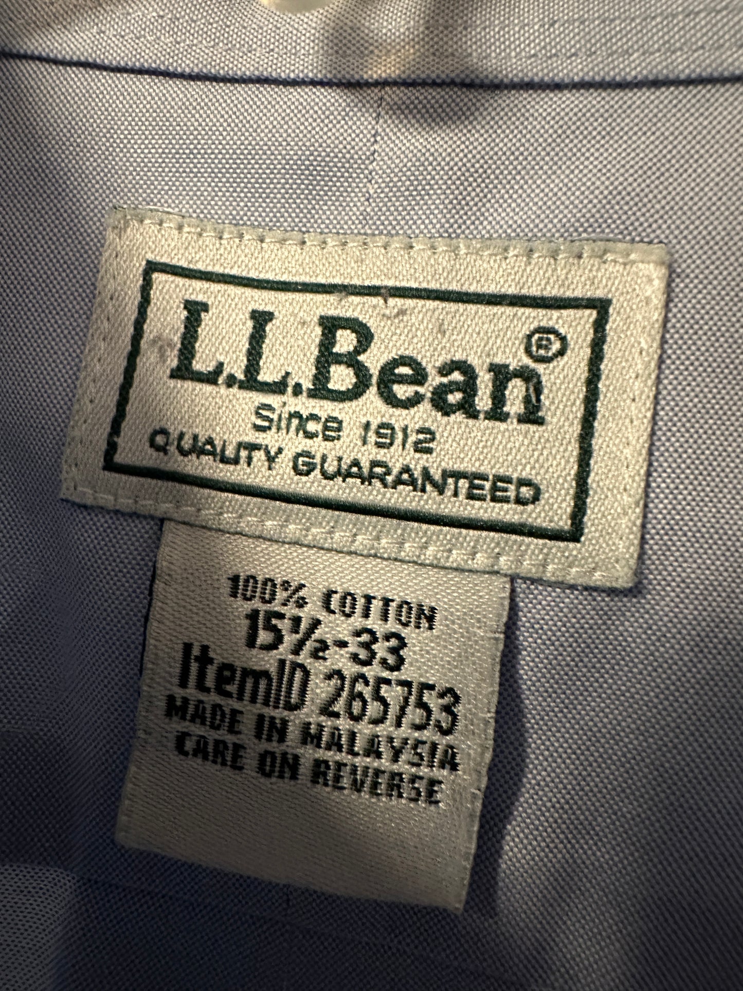 Men’s LL Bean Blue Dress collared Shirt Vintage Medium 15 1/2 - 33