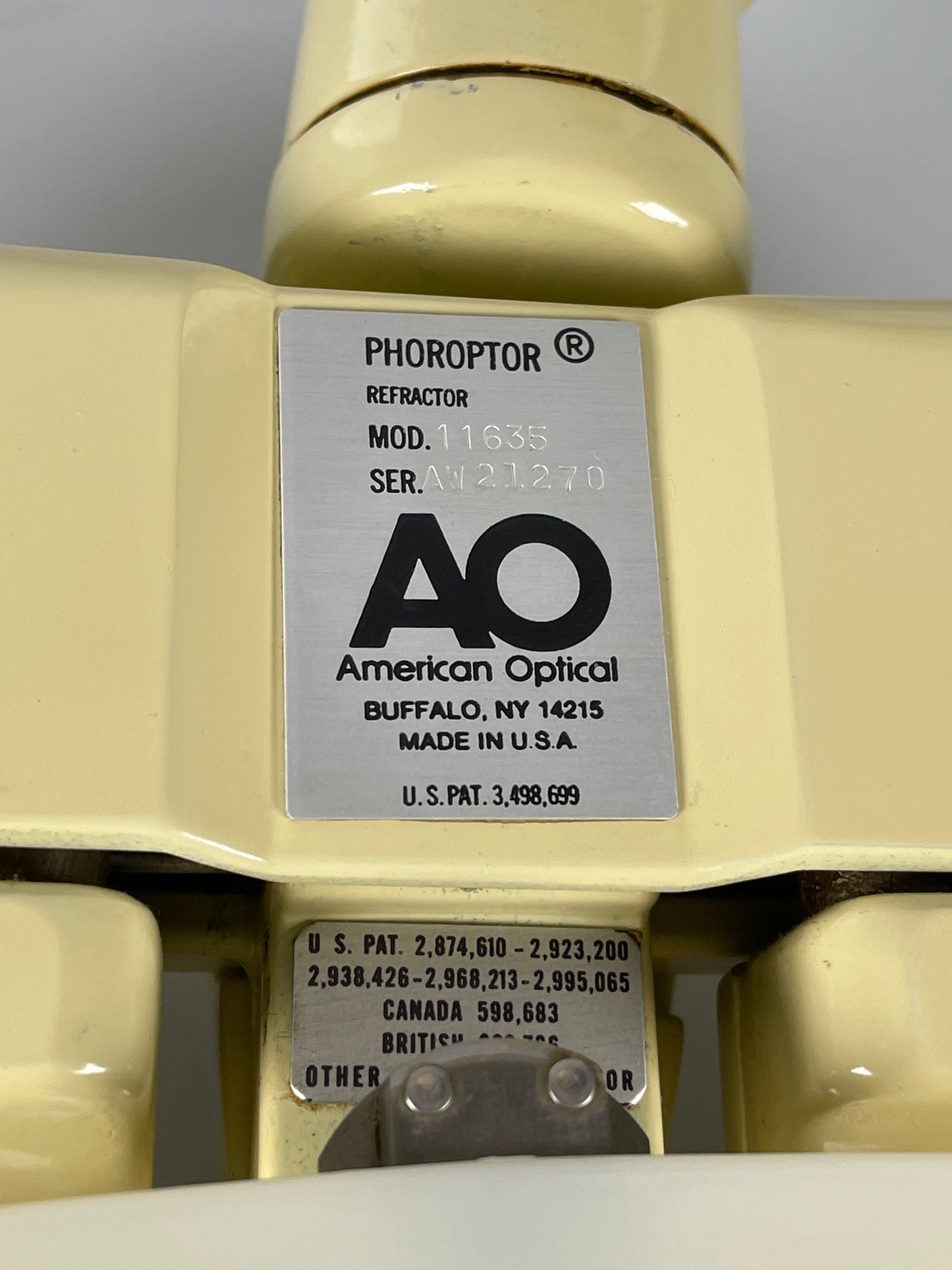 American Optical Phoropter Minus-Cylinder Manual Refractor Head 11635 Yellow