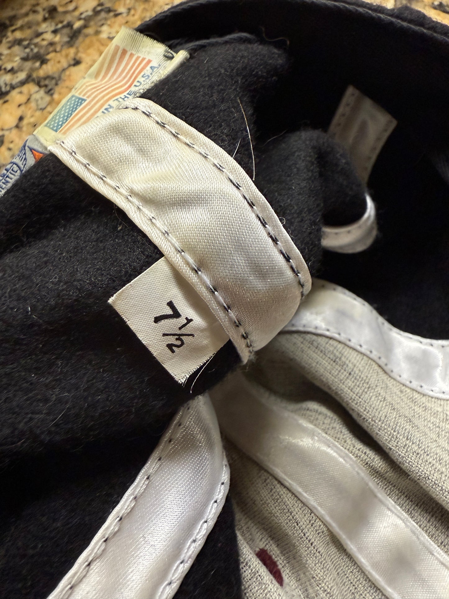 Ebbets Field Flannels “N” with stars Vintage black baseball hat size 7 1/2