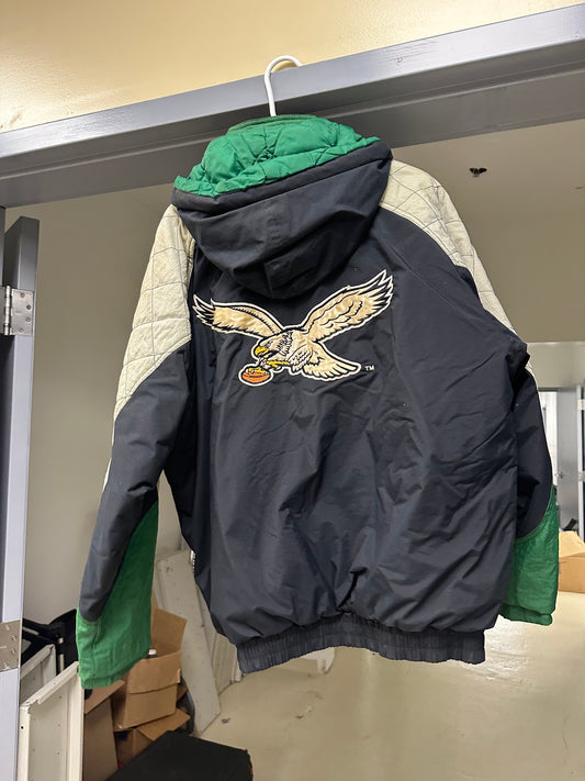 Philadelphia Eagles 90s STARTER puffer Color Block jacket XL kelly gray NFL vtg