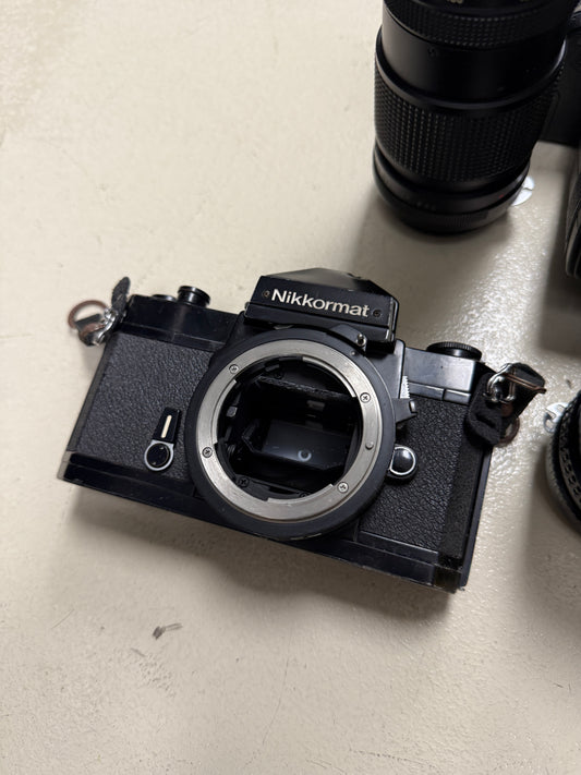 Nikon Film camera equipment lot lens, flash, case