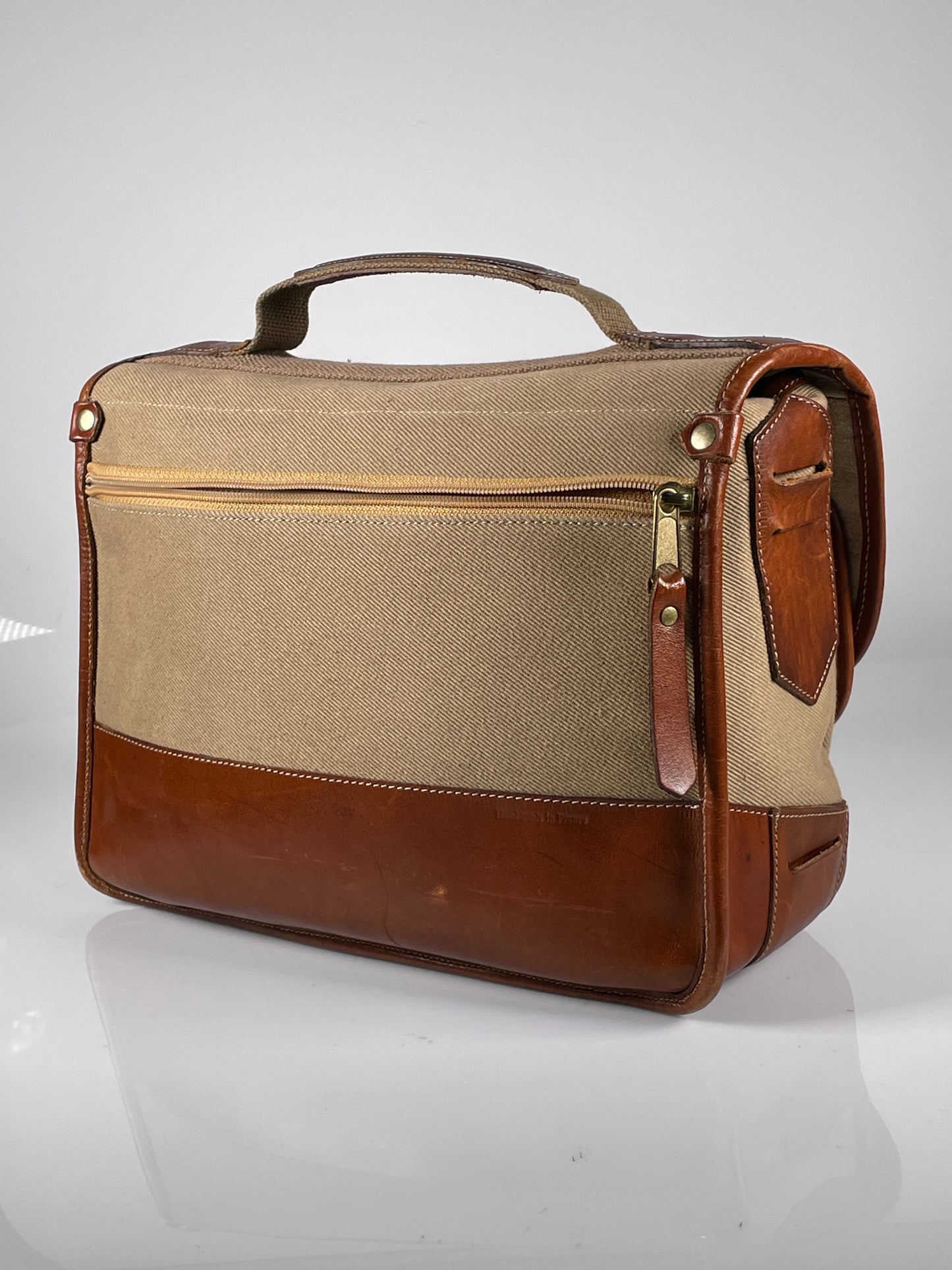 Fogg B-Sharp Camera Bag Satchel khaki tan Fabric & brown leather