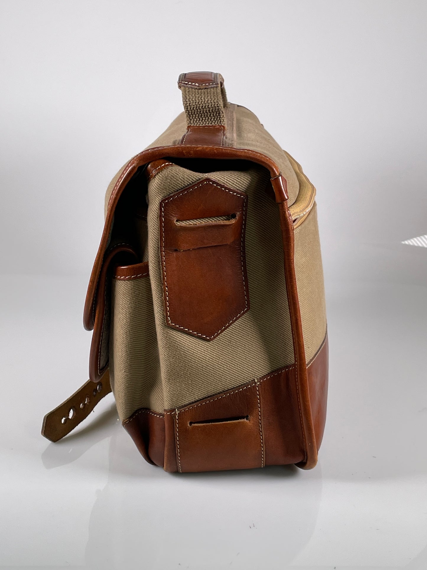 Fogg B-Sharp Camera Bag Satchel khaki tan Fabric & brown leather
