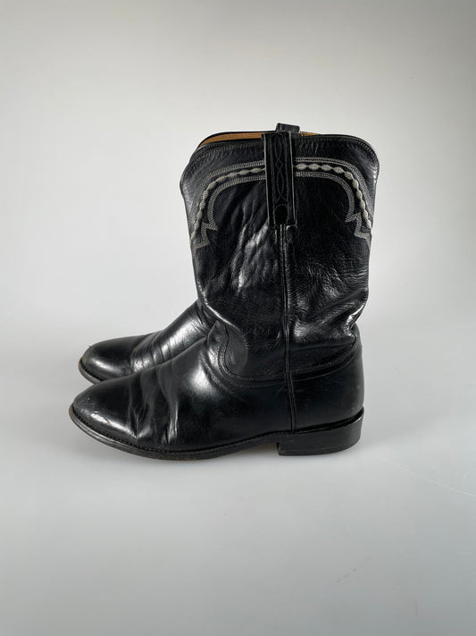 Lucchese 2000 Men Sz 10D Black Roper Western Cowboy Kangaroo Leather Embroidered