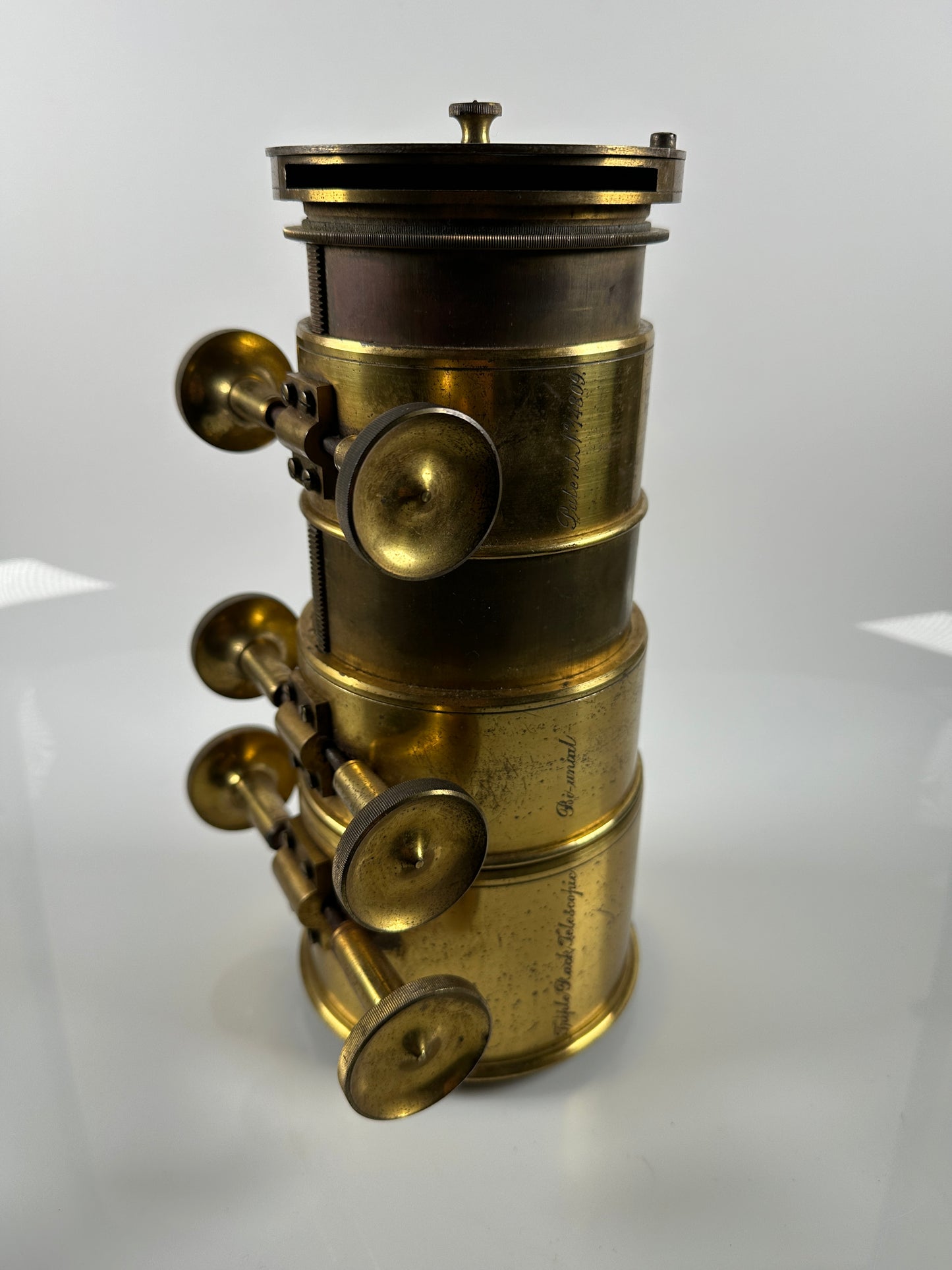 No-Unial Triple Rack Telescopic 10 inch brass lens made for laterna magica