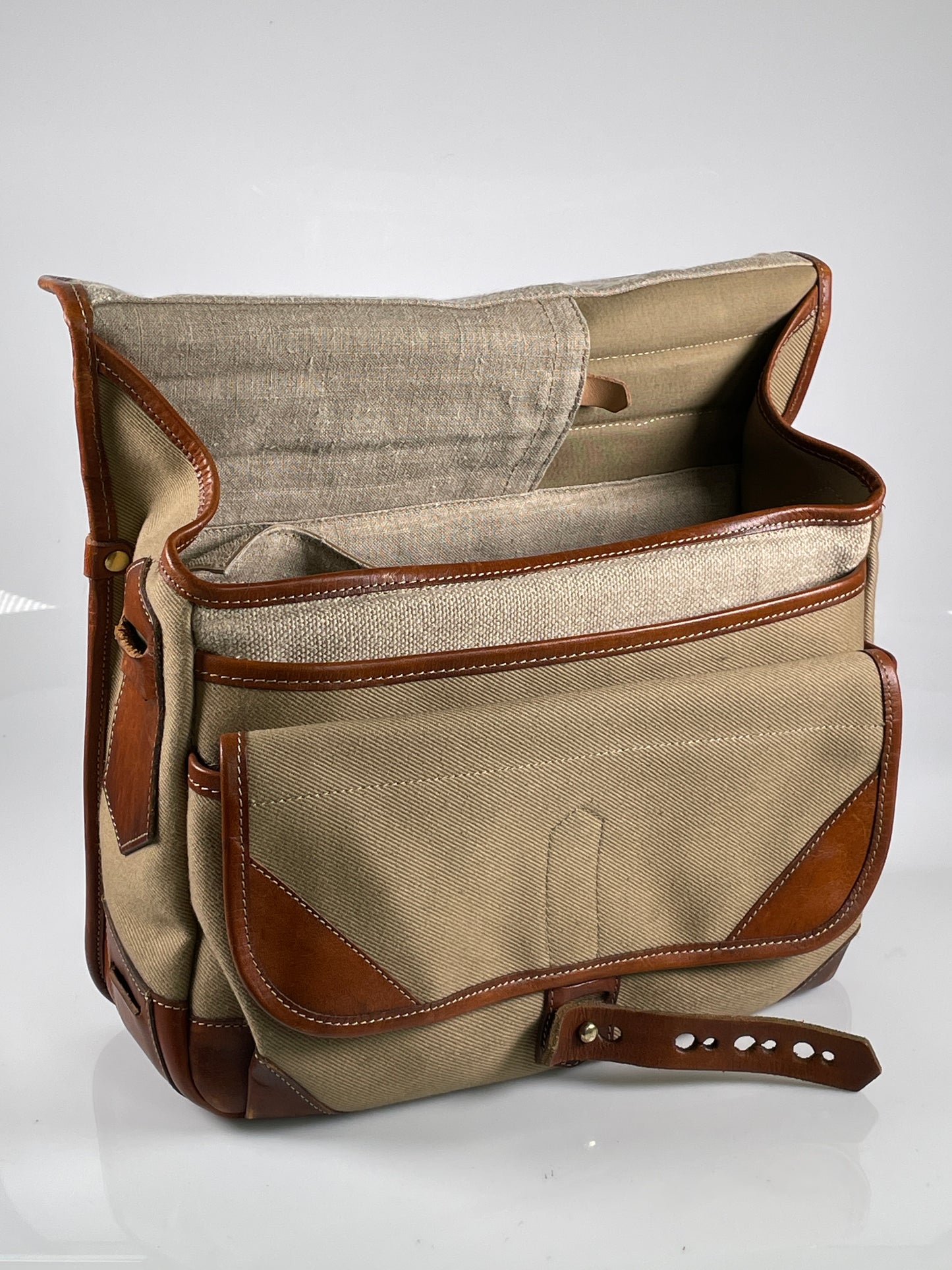 Fogg B-Sharp Camera Bag Satchel khaki tan Fabric & brown leather