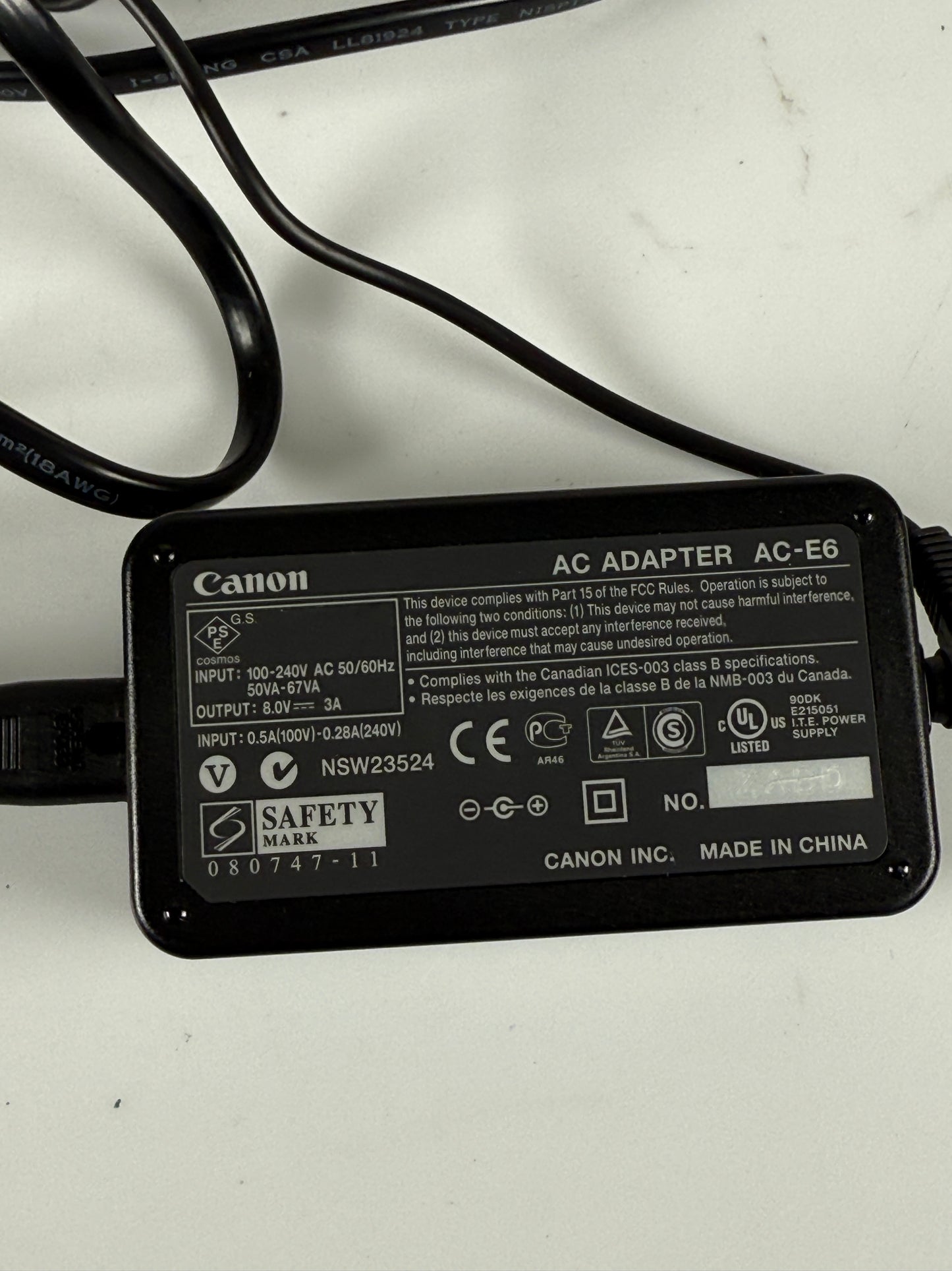 Canon DR-E6P DC Coupler with AC-E6 AC Adapter