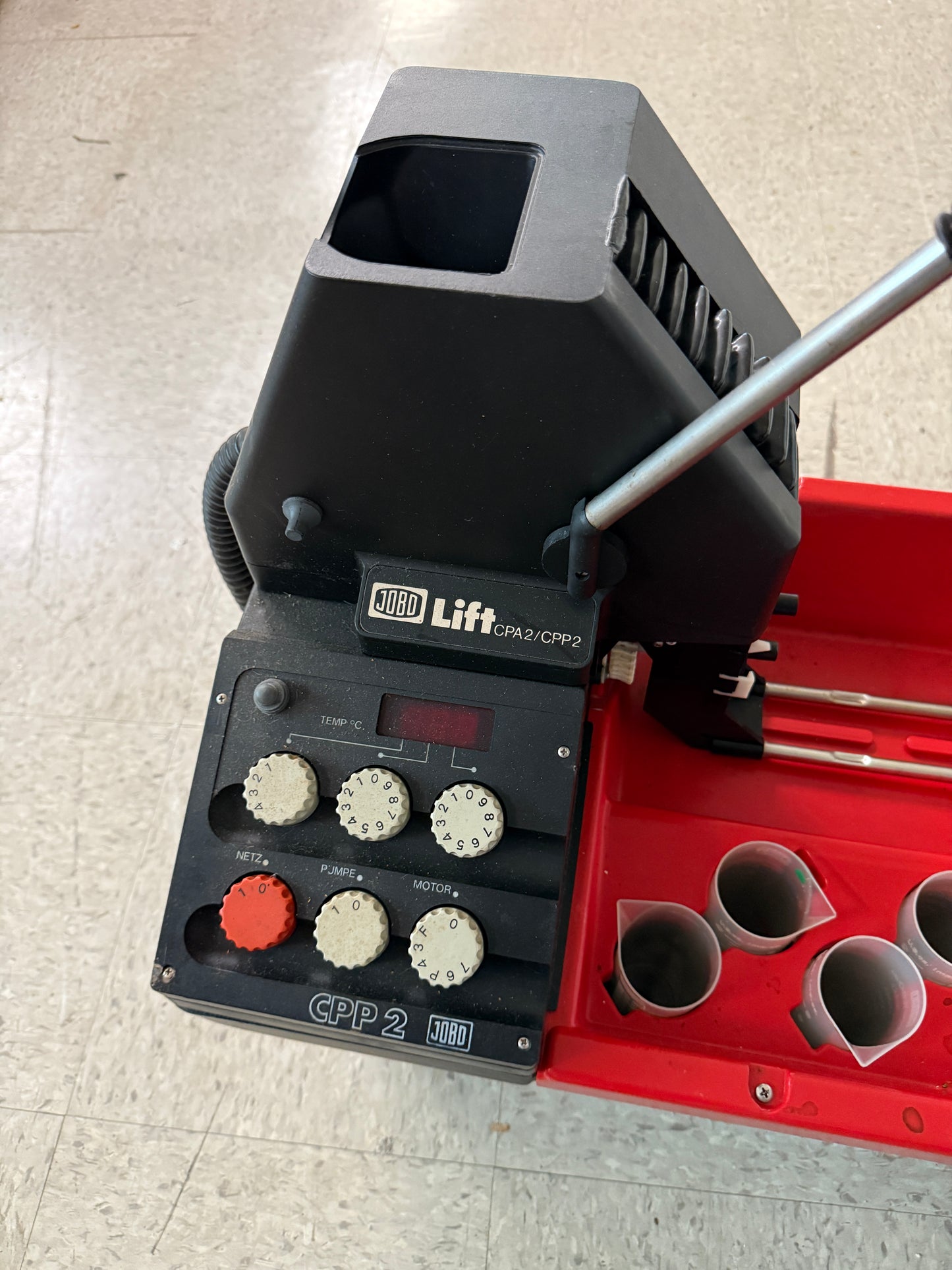 JOBO CPP2 processor with Bottles, Grad Cylinders, Lift