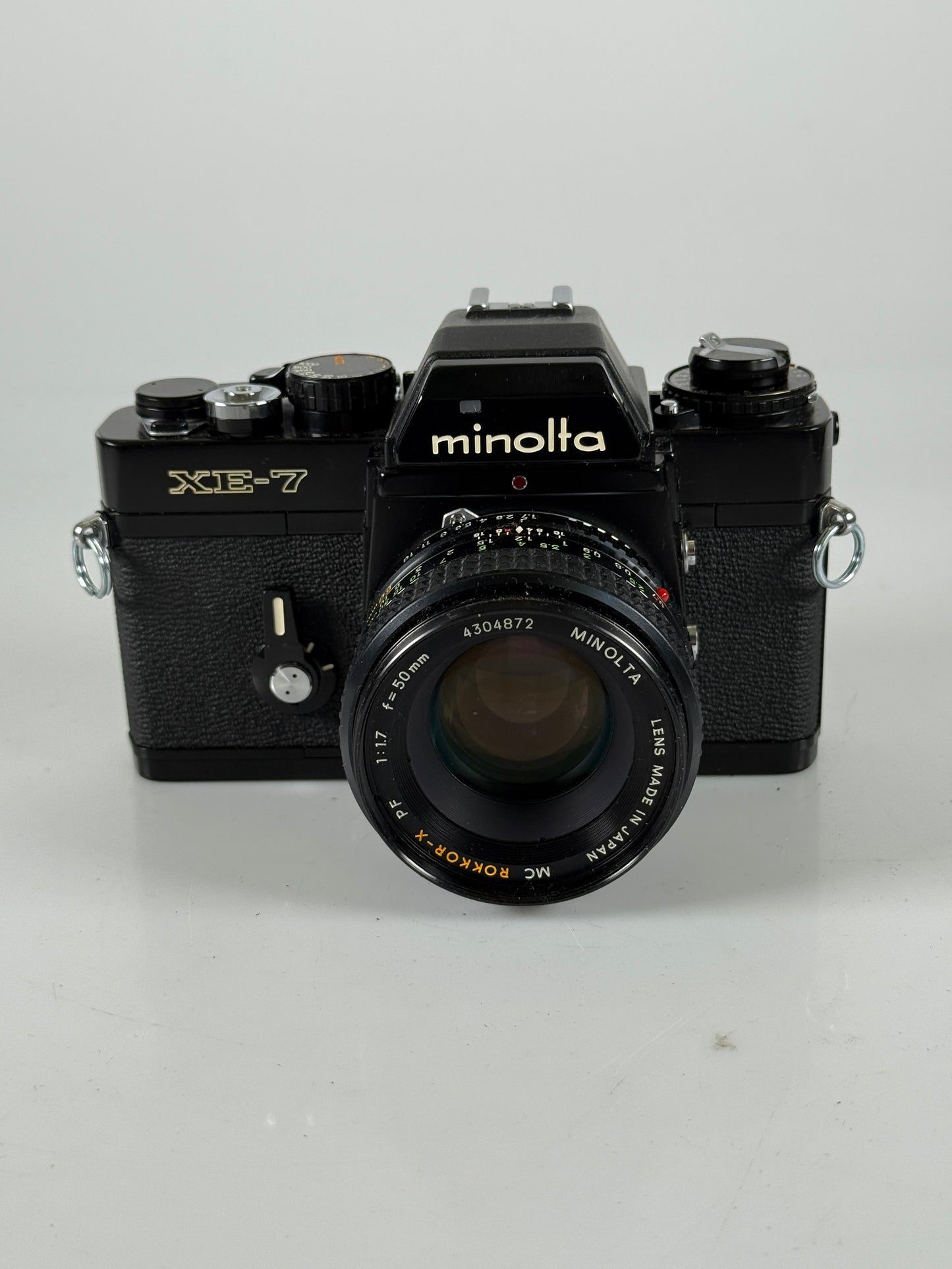 Minolta XE-7 Black 35mm SLR Film Camera w/ MD Rokkor-X PF 50mm f1.7 Lens